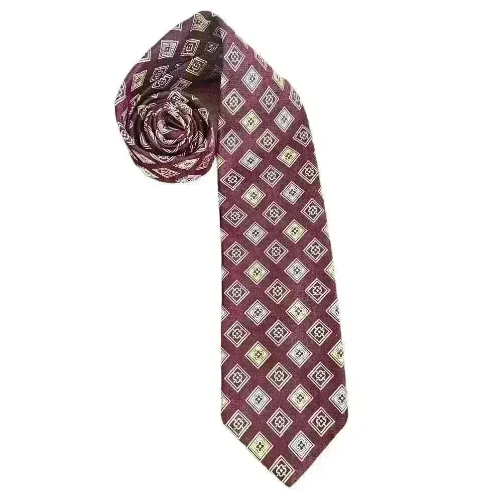 Vintage Wemlon by‎ Wembley  Maroon Geometric Woven Neck Tie